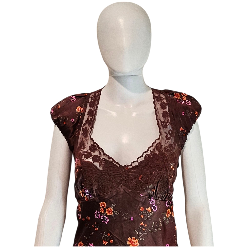 Free People Butterfly Babe Satin Like, Lace Trim Maxi Dress Size Large NWT - Picture 3 of 11